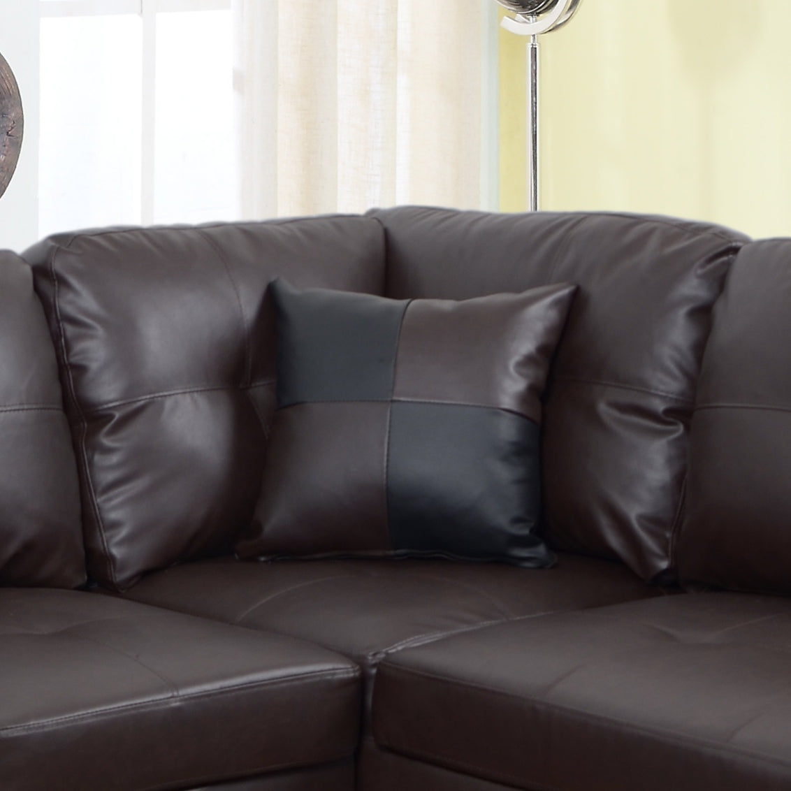 3 Pc Sectional Sofa Set Brown Faux Leather Chaise, plush cushions with a two-tone pillow on Tampa Home & Garden Store