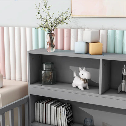 Floor Bed with Bedside Bookcase and Guardrails