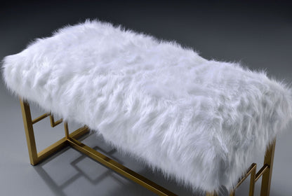 Bagley II bench with white faux fur upholstery and gold metal frame by HouseOfZazla on Tampa Home & Garden Store