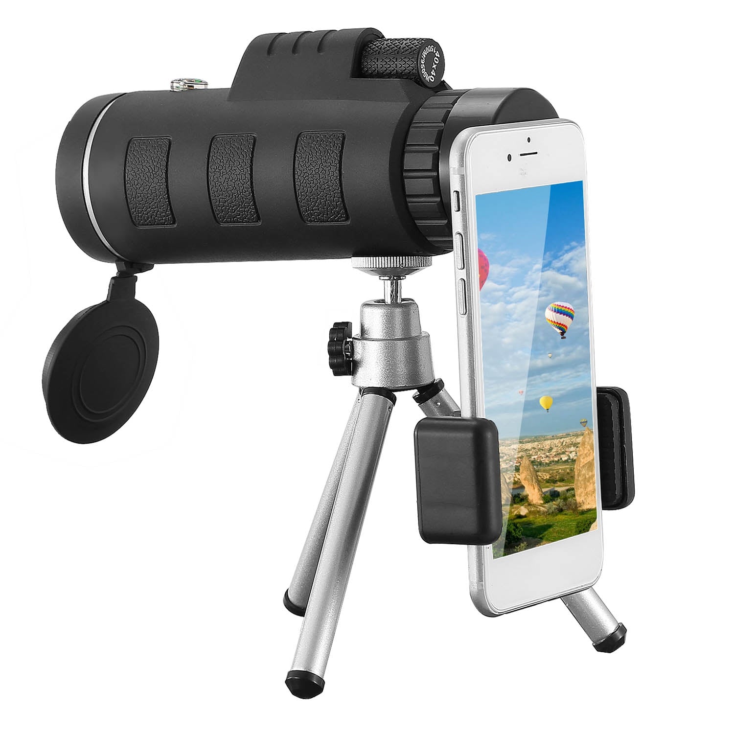 GemGear black 40x40 HD monocular telescope with phone holder on a compact tripod on Tampa Home & Garden Store