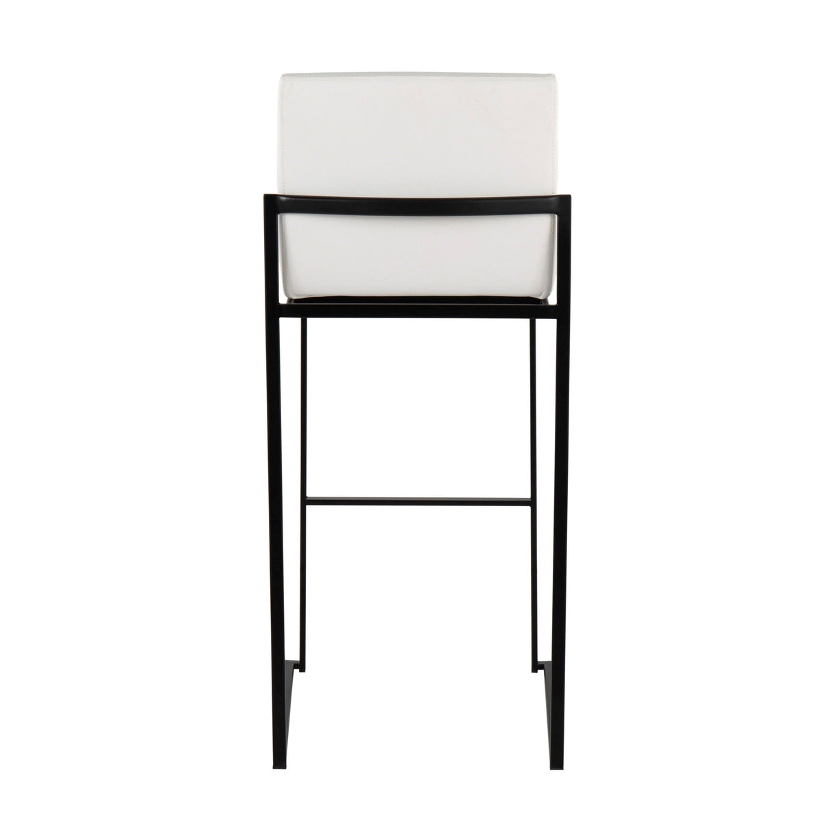 High-back contemporary white upholstered bar stool with a black metal frame on Tampa Home & Garden Store