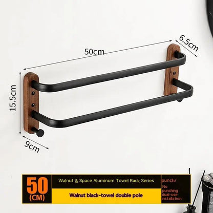 Solid wood towel rack hanging double-bar with backplates and black rails FLIPSTYLEZLLC on Tampa Home & Garden Store