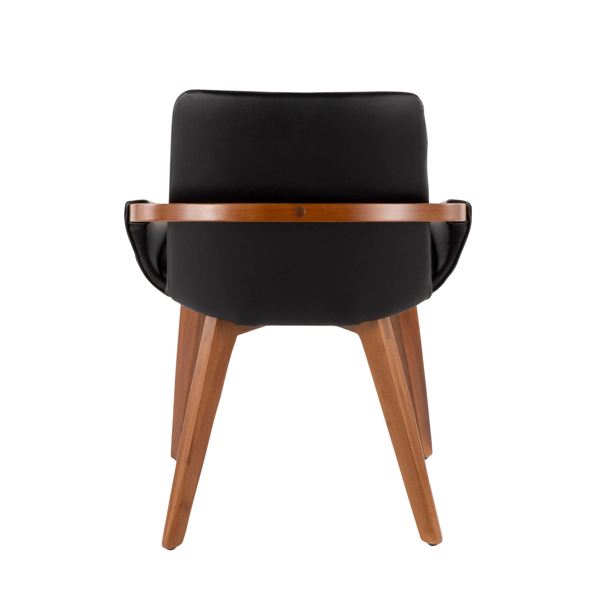 Mid Century Side Chair with Wood Armrests in black leather and copper band, wooden legs on Tampa Home & Garden Store
