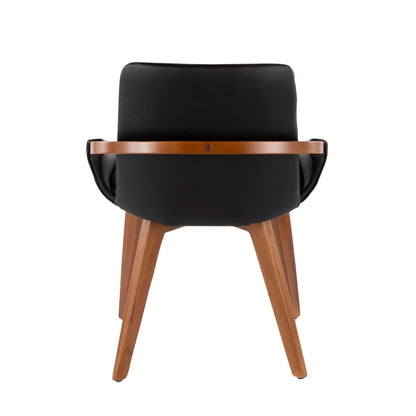 Mid Century Side Chair with Wood Armrests in black leather and copper band, wooden legs on Tampa Home & Garden Store