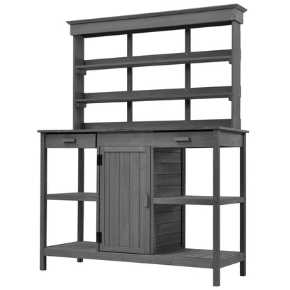 Topmax 66'' outdoor farmhouse wooden potting bench gray wood with cabinet HouseOfZazla on Tampa Home & Garden Store