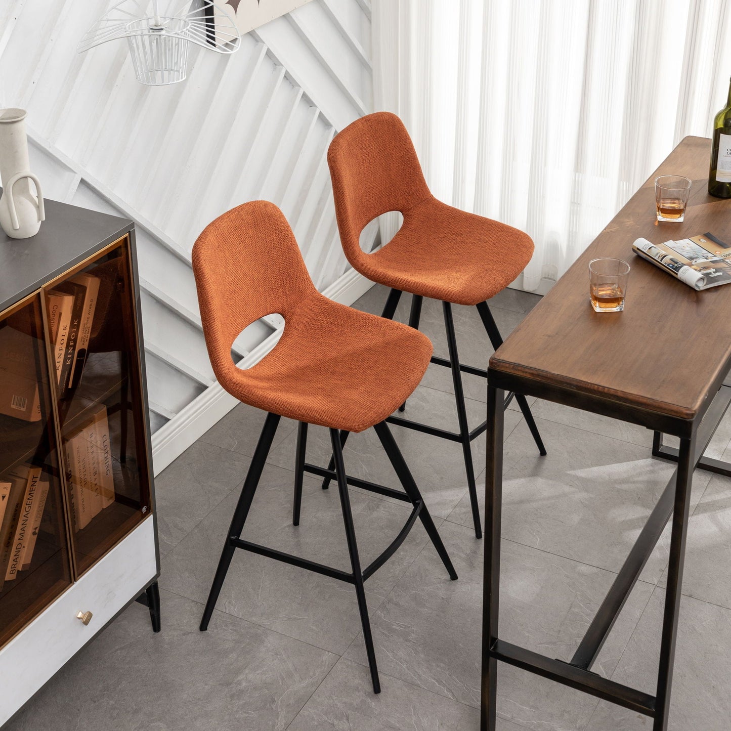 the Orange Fabric Kitchen Counter Height Stools