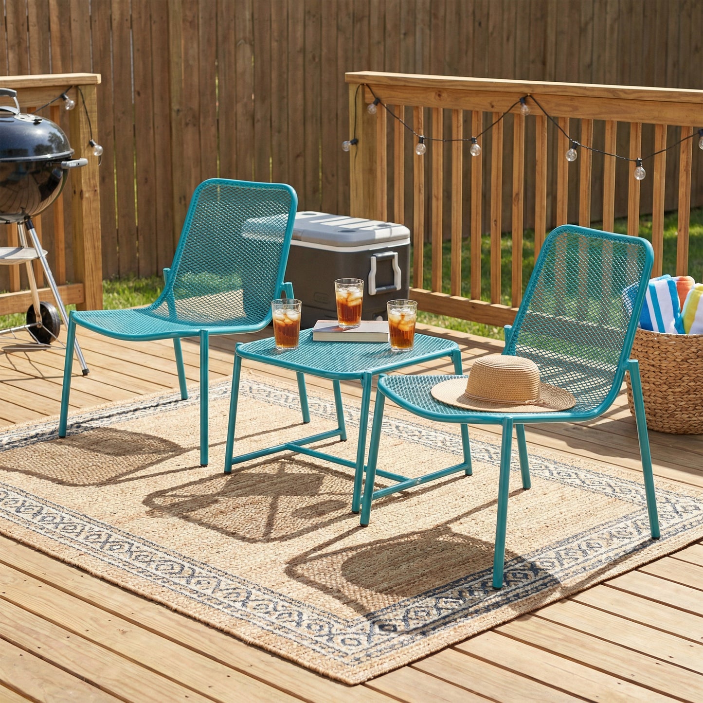 Kincaid Outdoor Teal Mesh and Iron Patio Set