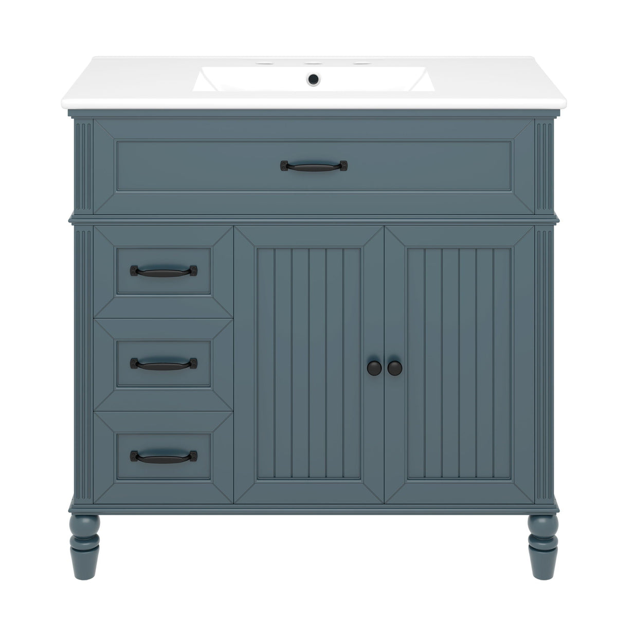 Bathroom vanity with sink and drawers in blue solid wood by HouseOfZazla, white countertop on Tampa Home & Garden Store