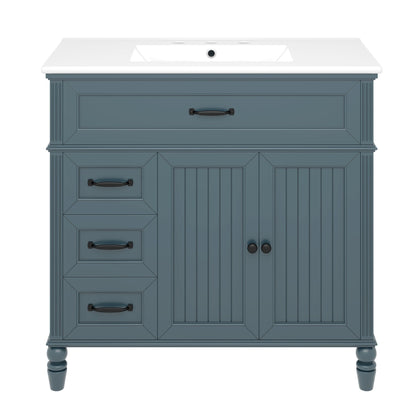 Bathroom vanity with sink and drawers in blue solid wood by HouseOfZazla, white countertop on Tampa Home & Garden Store