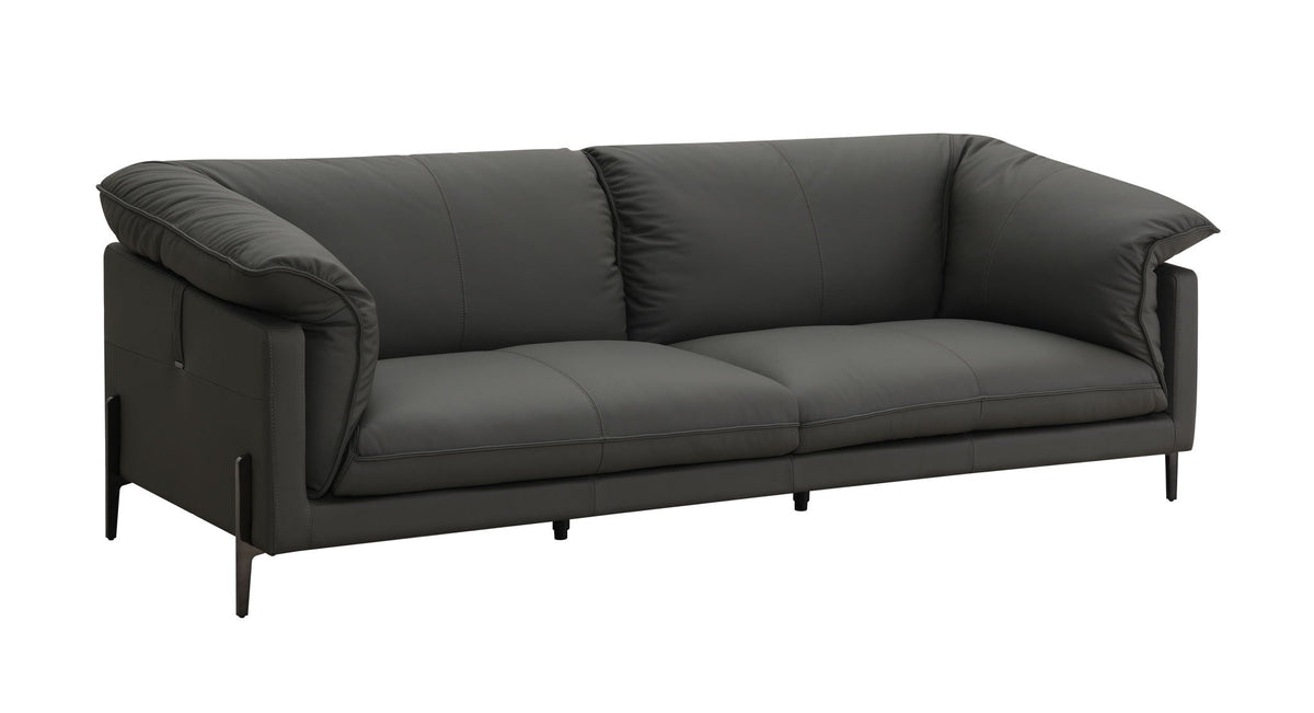 Tadi top-grain leather sofa in black with slim metal legs, stationary on Tampa Home & Garden Store