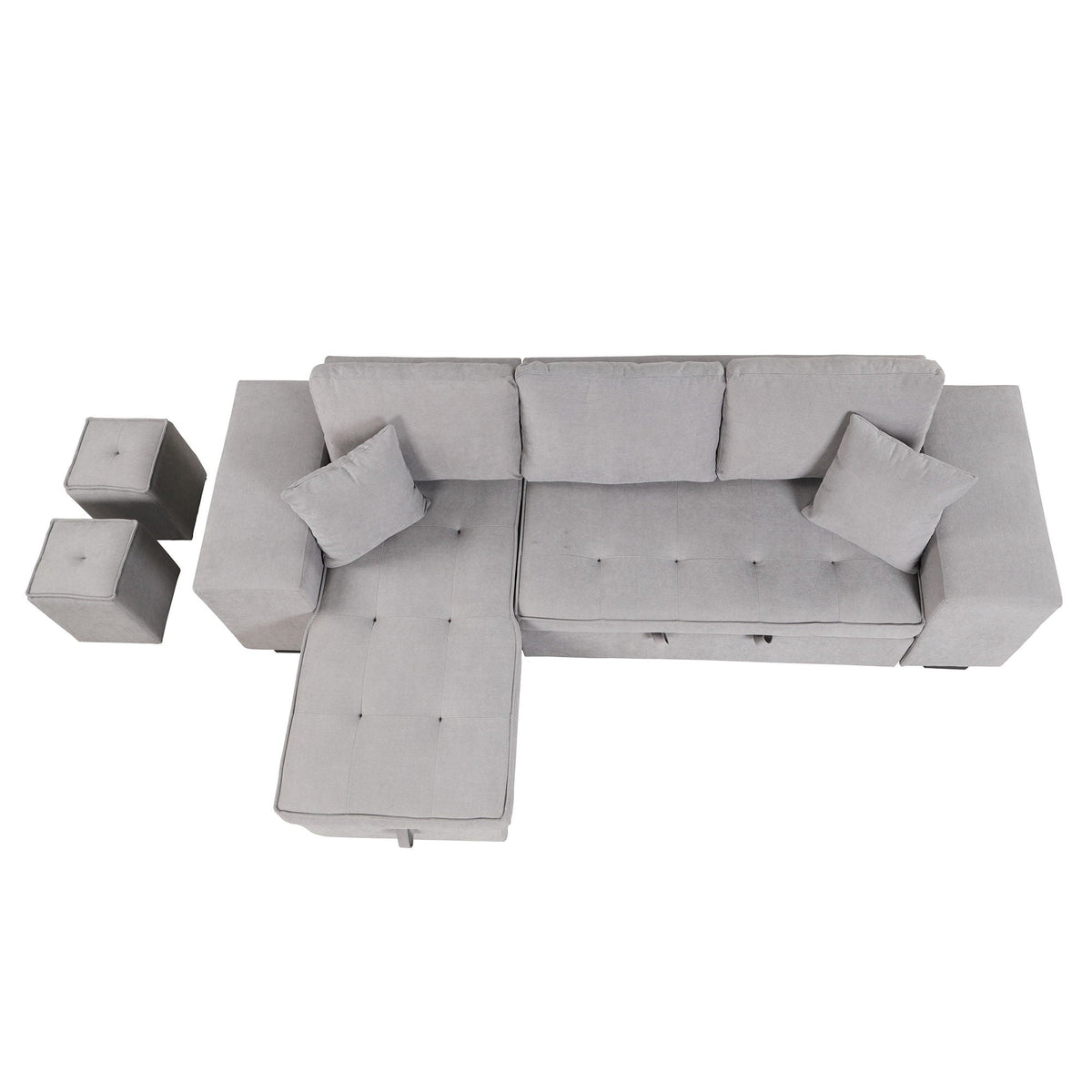 Modern L-shape sleeper sectional sofa by HouseOfZazla with storage chaise and 2 stools gray on Tampa Home & Garden Store