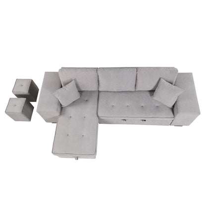 Modern L-shape sleeper sectional sofa by HouseOfZazla with storage chaise and 2 stools gray on Tampa Home & Garden Store