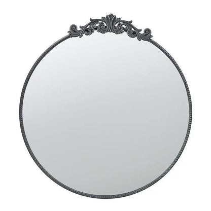 Round wall mirror with ornate baroque crest frame by Unique Piece Furniture on Tampa Home & Garden Store