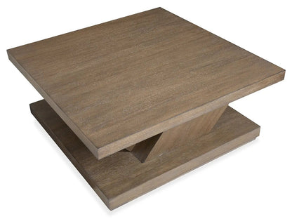 Lansbury square cocktail table antique wheat wood with lower shelf on Tampa Home & Garden Store