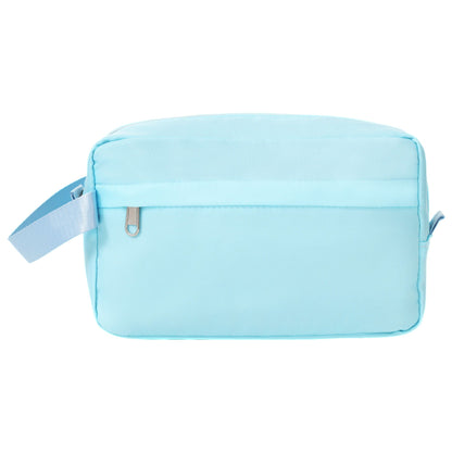 Light blue ABS luggage bag close-up with gray strap and metal zipper pull on Tampa Home & Garden Store