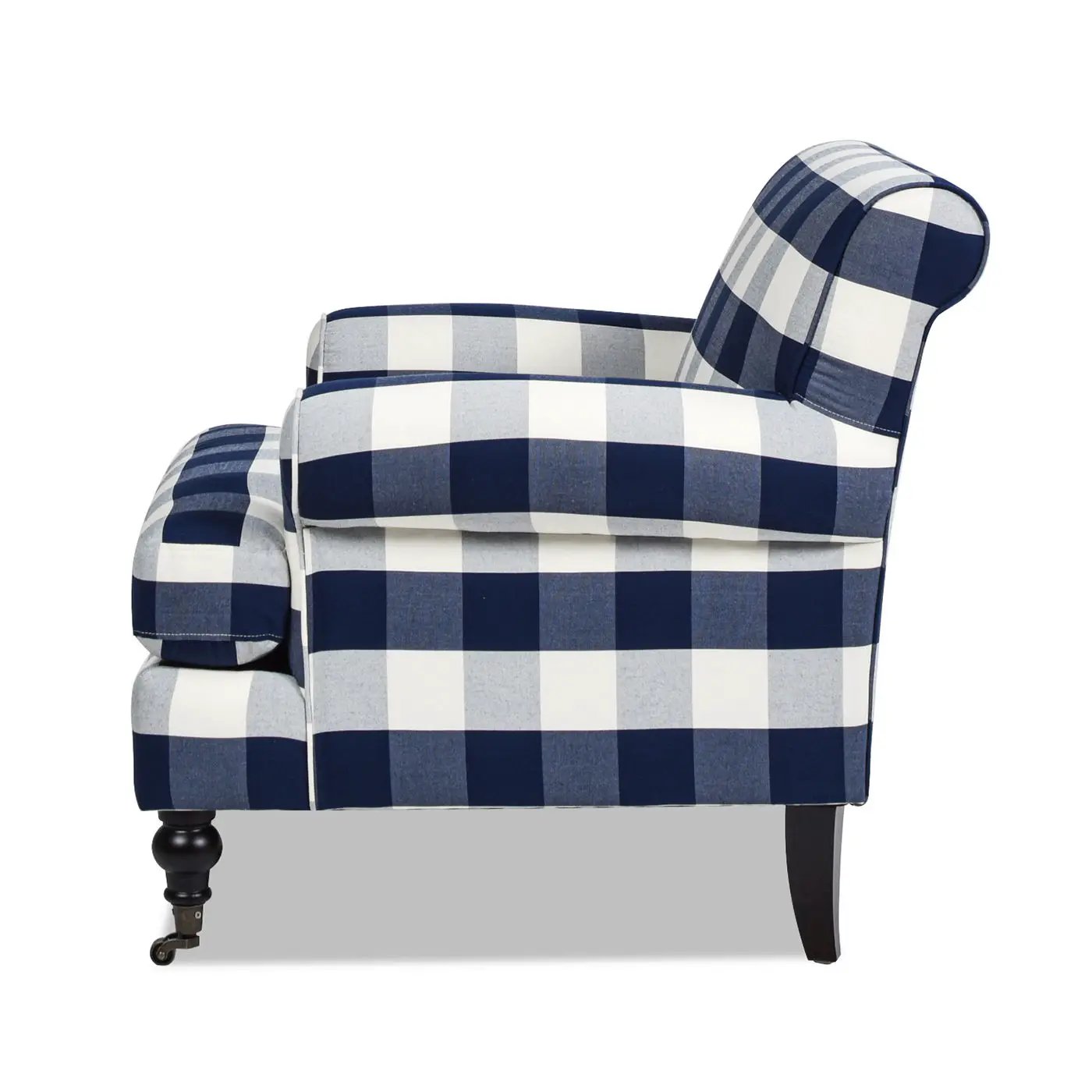 Alana Lawson Accent Arm Chair with casters in blue plaid fabric by Unique Piece Furniture on Tampa Home & Garden Store
