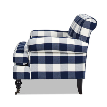 Accent Arm Chair with Casters and Reversible Cushions navy plaid upholstery by HouseOfZazla on Tampa Home & Garden Store