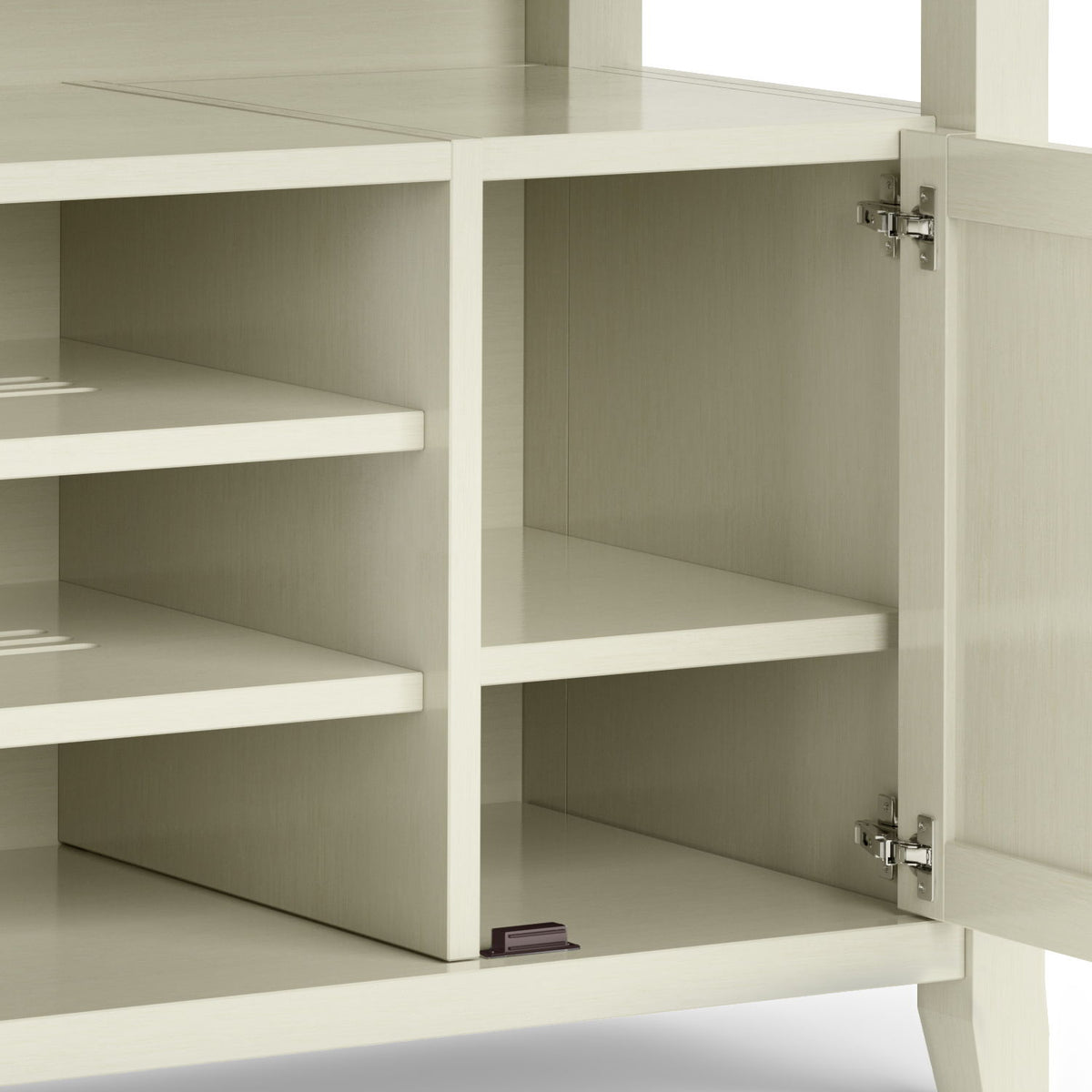 Solid wood TV stand with adjustable shelves in cream white finish on Tampa Home & Garden Store
