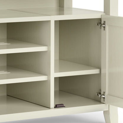 Solid wood TV stand with adjustable shelves in cream white finish on Tampa Home & Garden Store