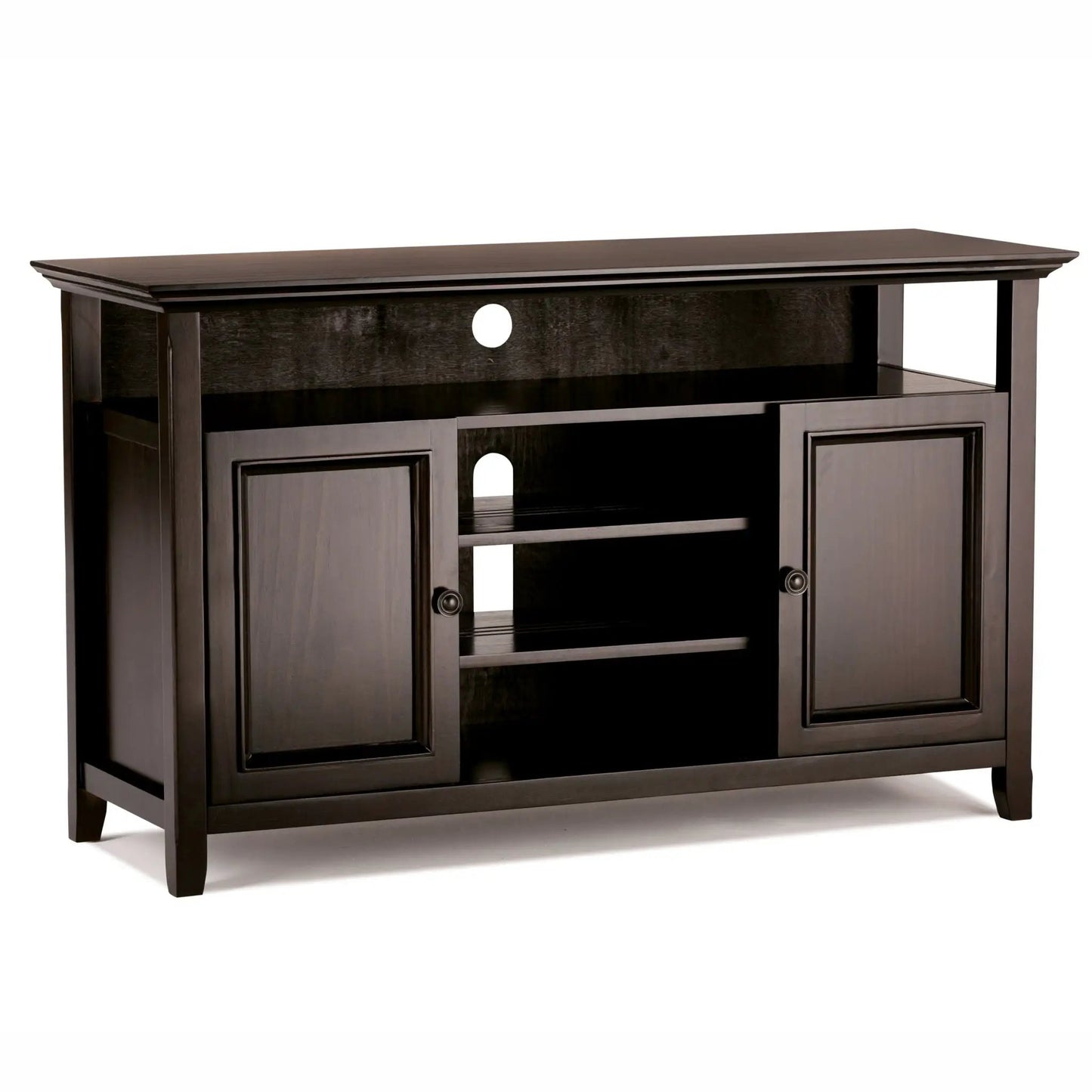 Amherst TV Media Stand Unique Piece Furniture dark espresso finish with cabinet doors and shelf on Tampa Home & Garden Store