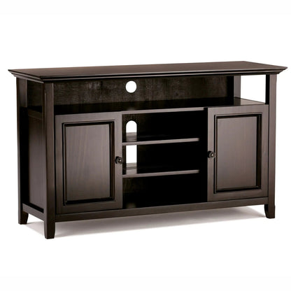 Amherst TV Media Stand Unique Piece Furniture dark espresso finish with cabinet doors and shelf on Tampa Home & Garden Store