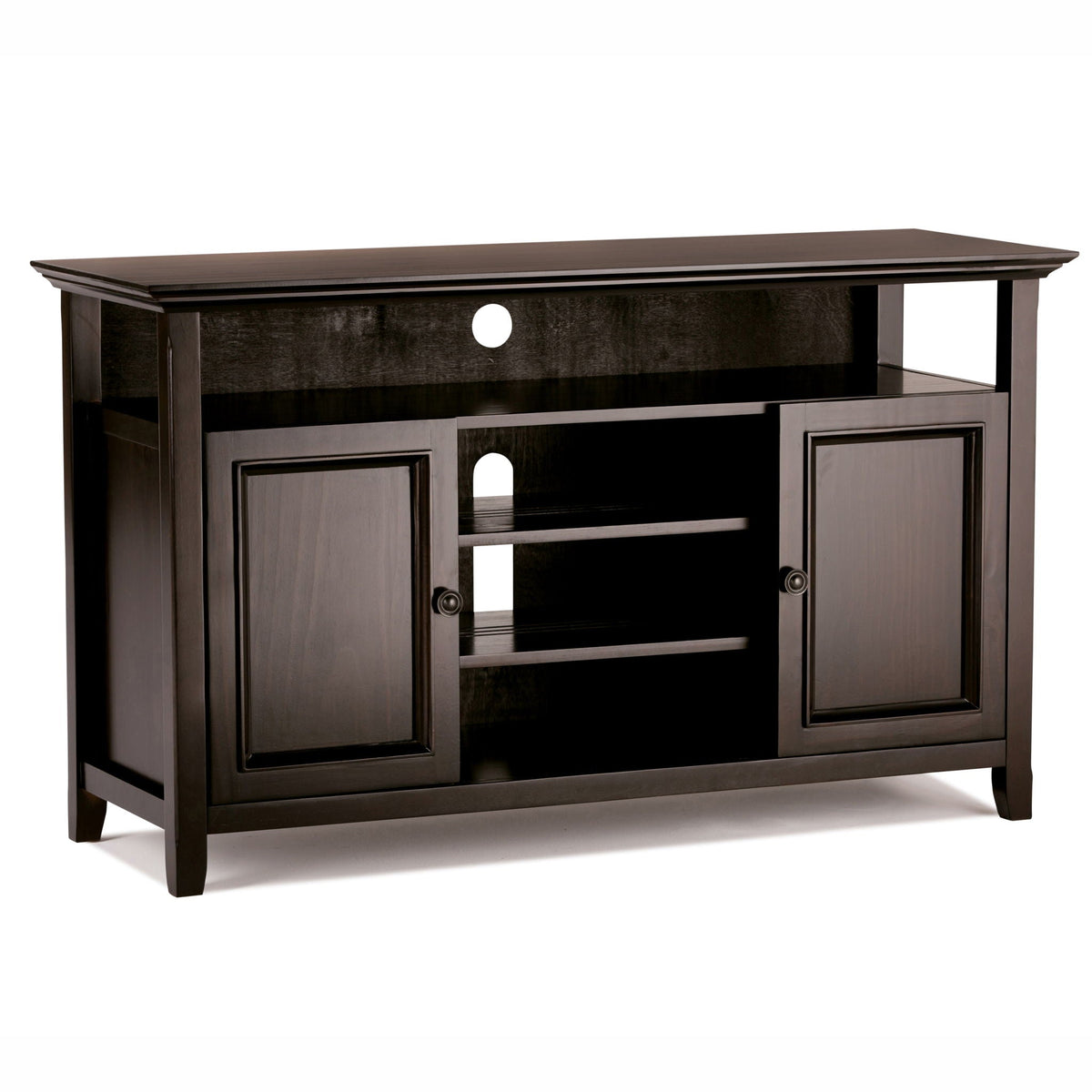 Solid Wood TV Stand by HouseOfZazla with adjustable shelves, dark espresso finish on Tampa Home & Garden Store