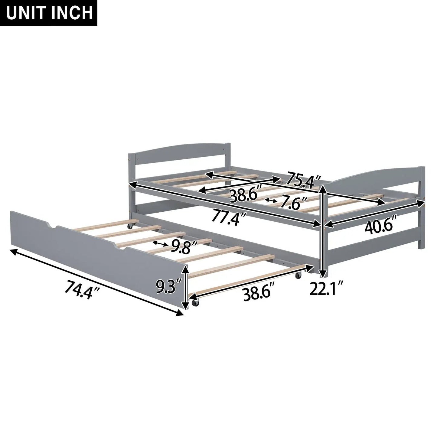 Platform bed with trundle in gray, slats, by Unique Piece Furniture on Tampa Home & Garden Store