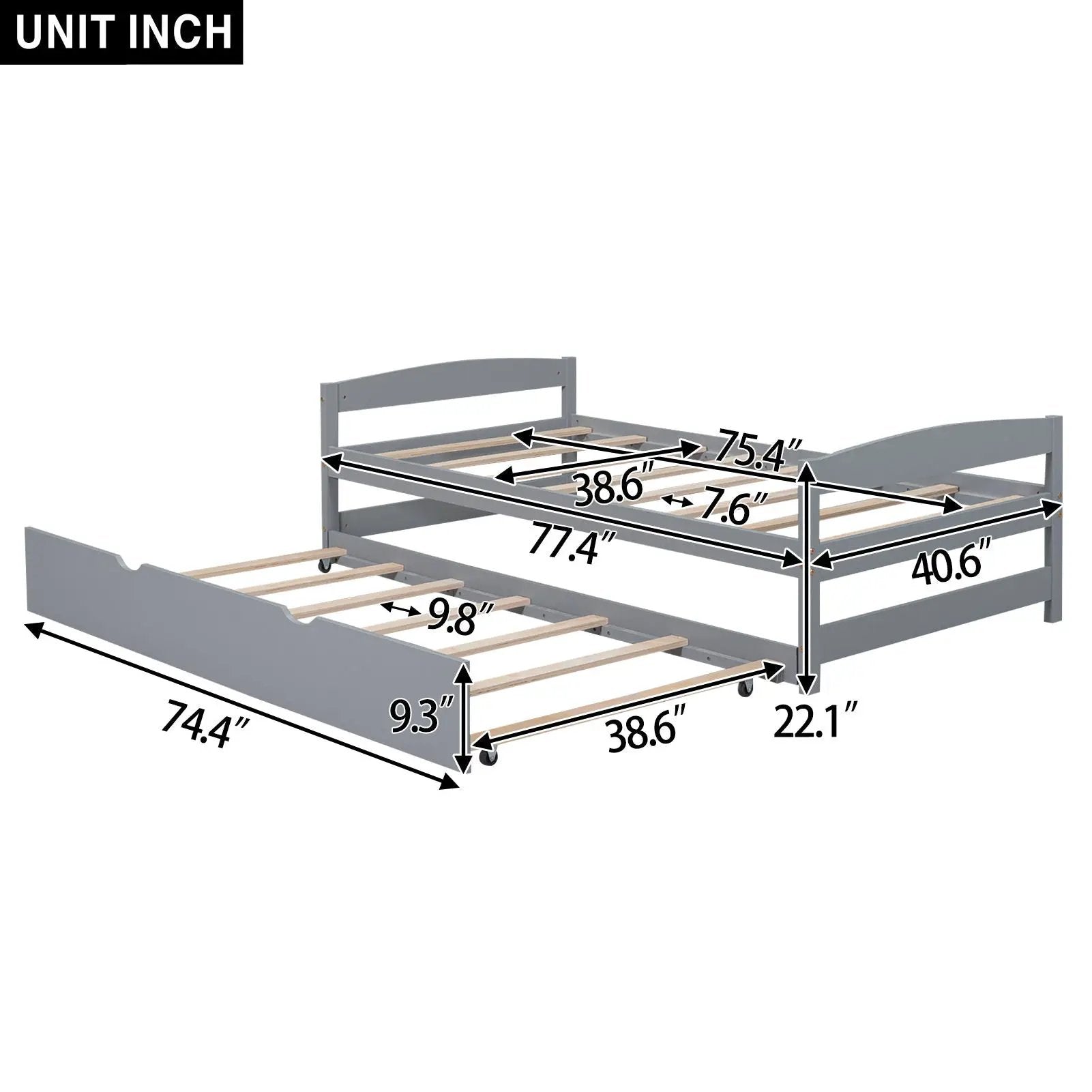 Platform bed with trundle in gray, slats, by Unique Piece Furniture on Tampa Home & Garden Store