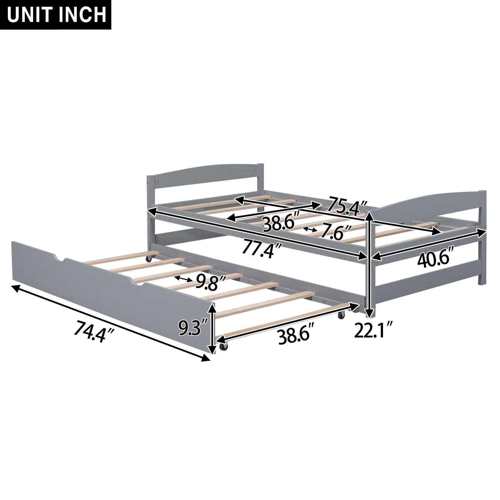 Platform bed with trundle in gray finish with wood slats by HouseOfZazla on Tampa Home & Garden Store