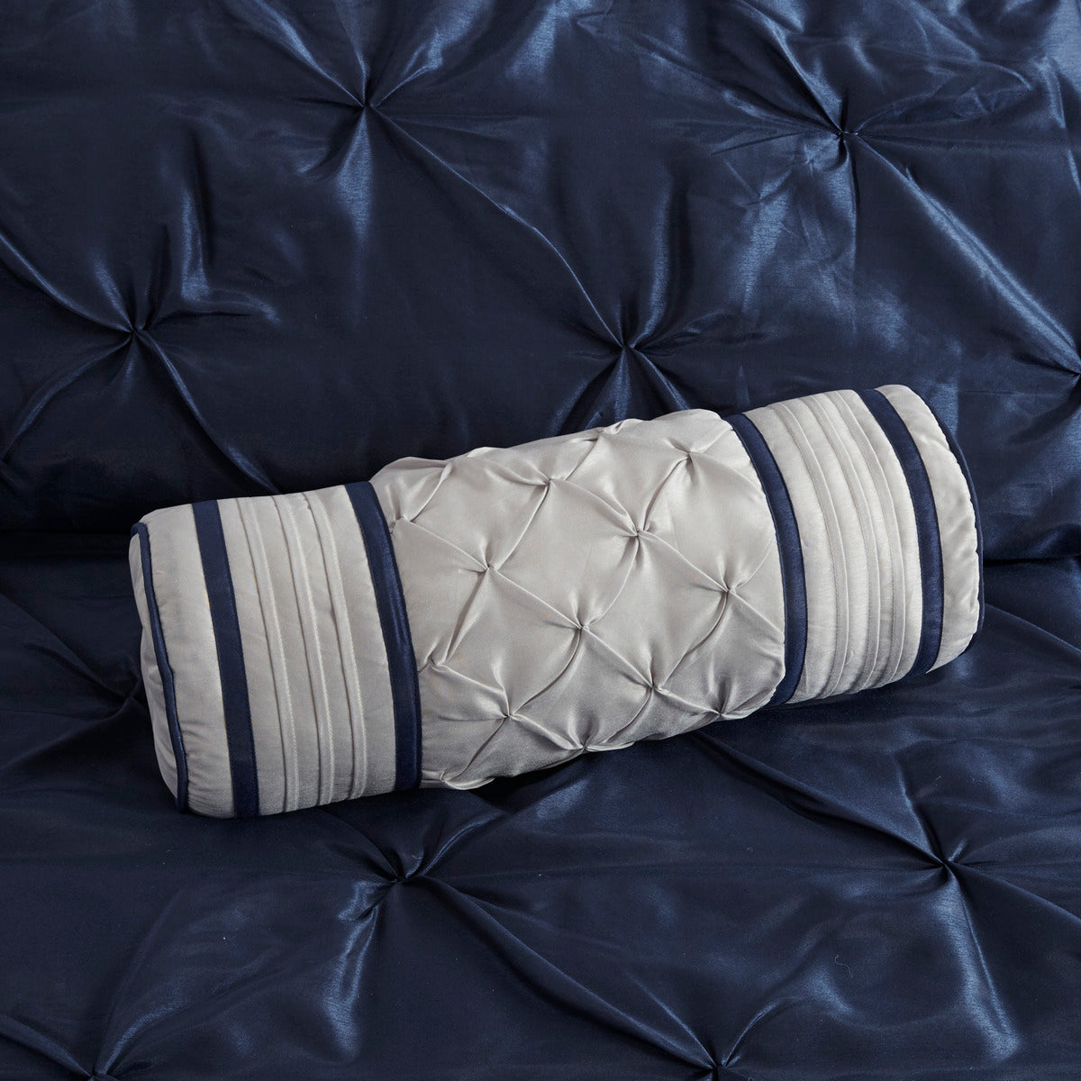 Navy Tufted 7 Piece Comforter and Cal King Set