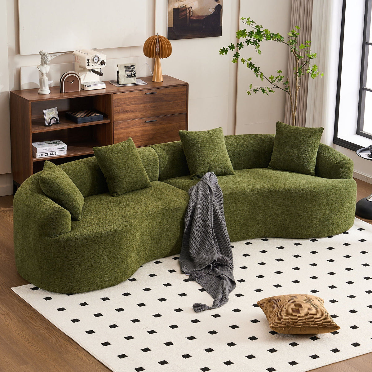 4 Seater Fabric Sofa green upholstery with 4 cushions in living room by HouseOfZazla on Tampa Home & Garden Store