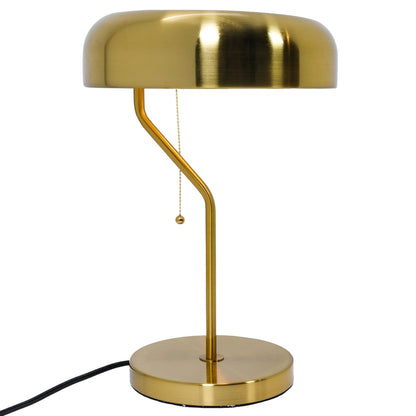HouseOfZazla gold bedside table lamp with curved brass stem and round base pull-chain switch on Tampa Home & Garden Store