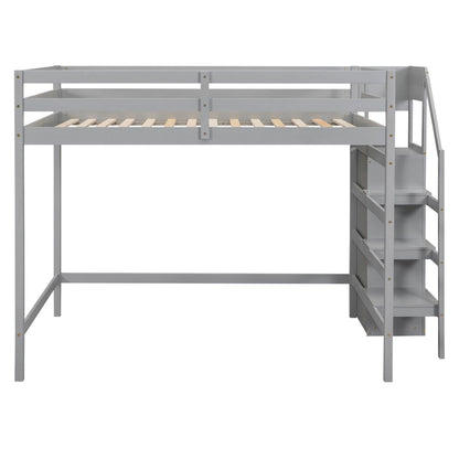 Loft Bed with built-in storage wardrobe and staircase in gray metal frame by HouseOfZazla on Tampa Home & Garden Store