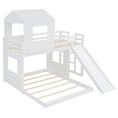 Loft Bunk Bed With Playhouse white wood with ladder and slide guardrails HouseOfZazla on Tampa Home & Garden Store
