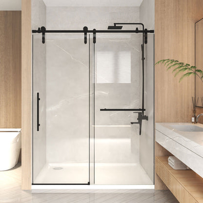Frameless sliding bathtub door with tempered glass and matte black hardware on Tampa Home & Garden Store