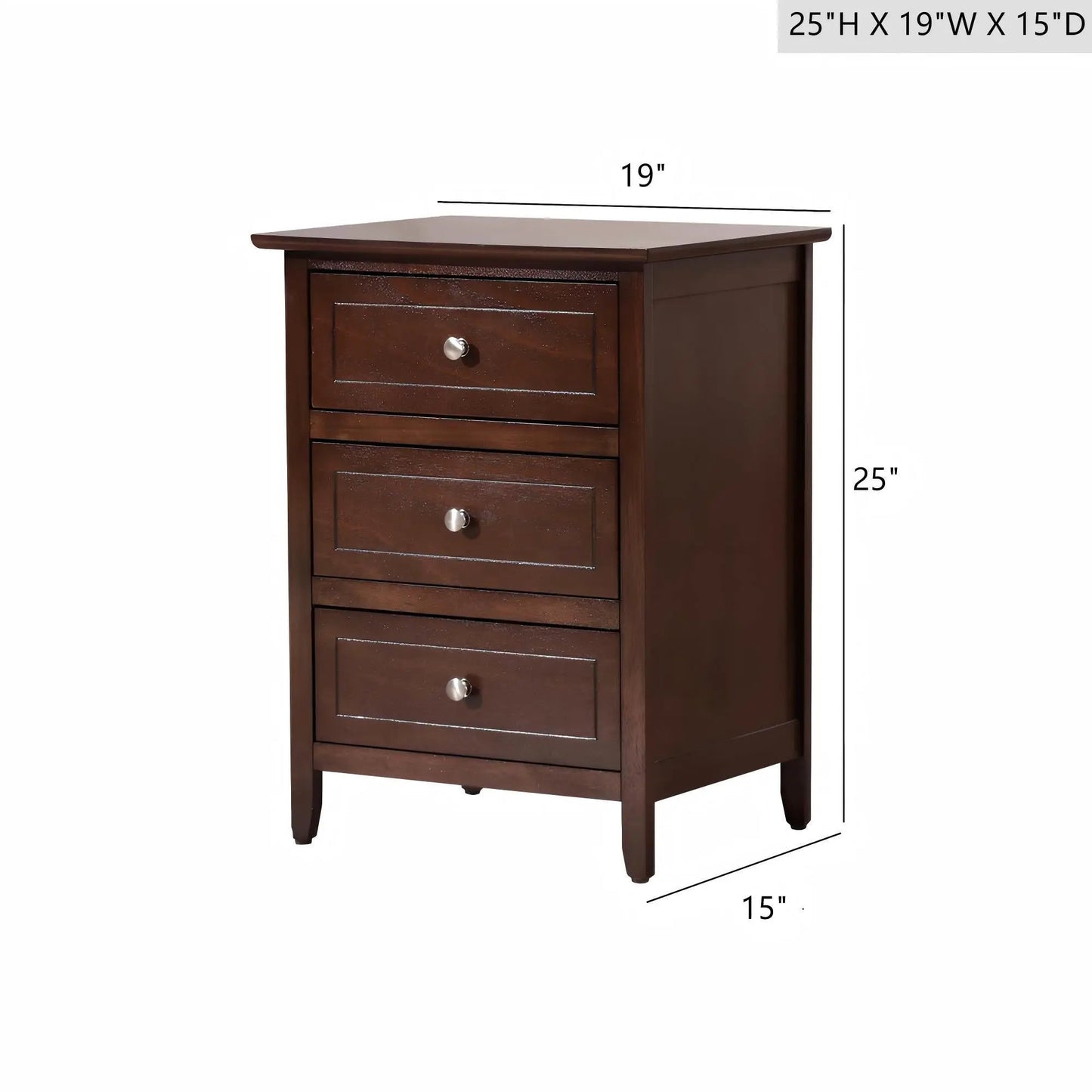 Daniel Nightstand With 3 Drawers In Wood Veneer