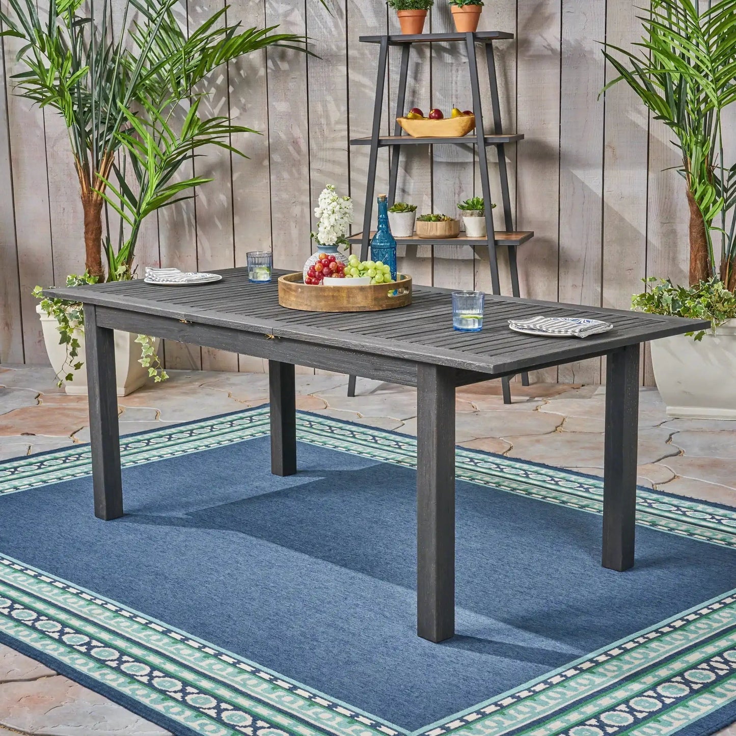 Outdoor Acacia Wood and Expandable Dining Table