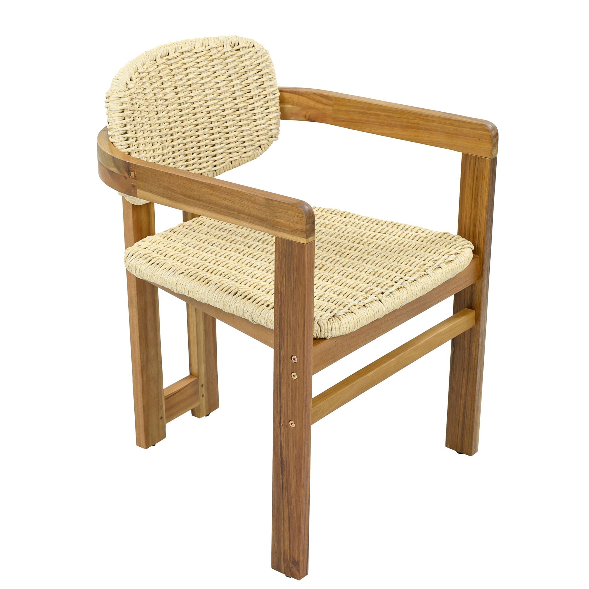 Outdoor Accent Armchairs for Patio set in Natural Teak with woven rattan seats and backs on Tampa Home & Garden Store
