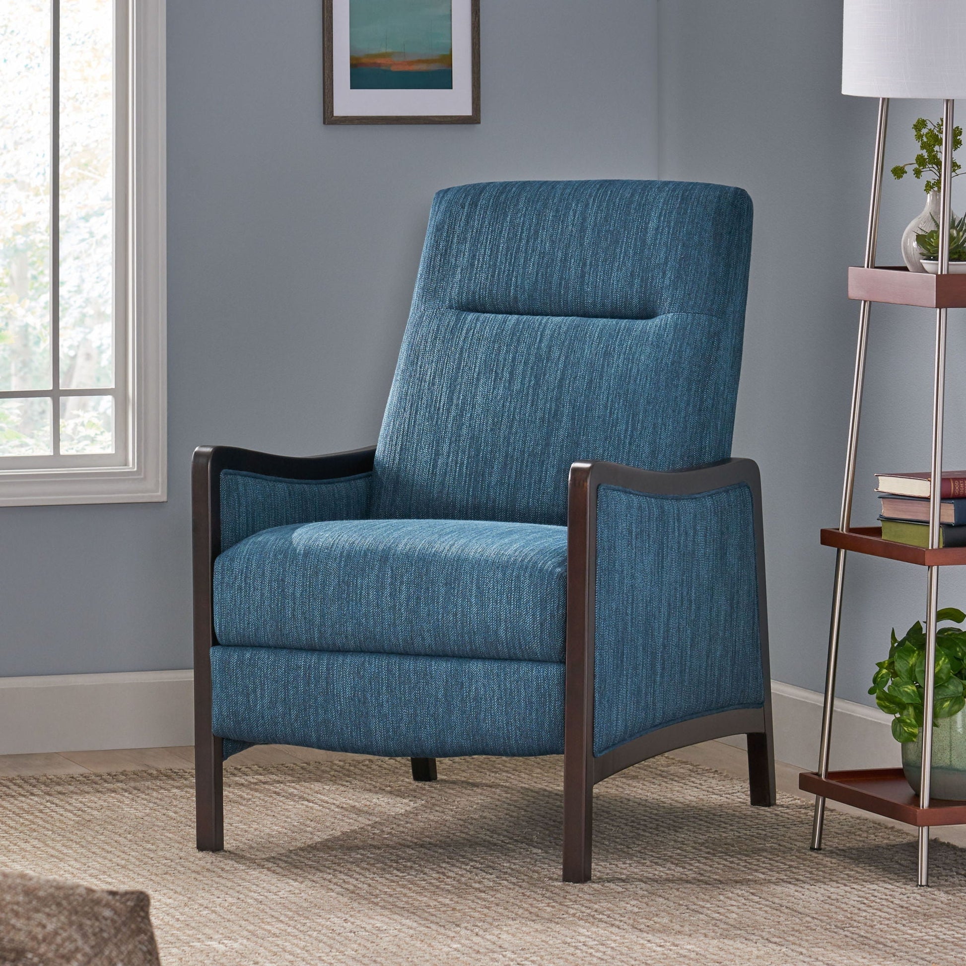 Drury pushback recliner chair in blue fabric by HouseOfZazla on Tampa Home & Garden Store