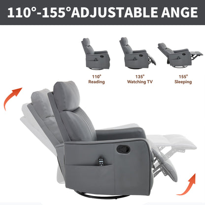 HouseOfZazla grey faux leather heat massage manual recliner chair with rocker and swivel on Tampa Home & Garden Store