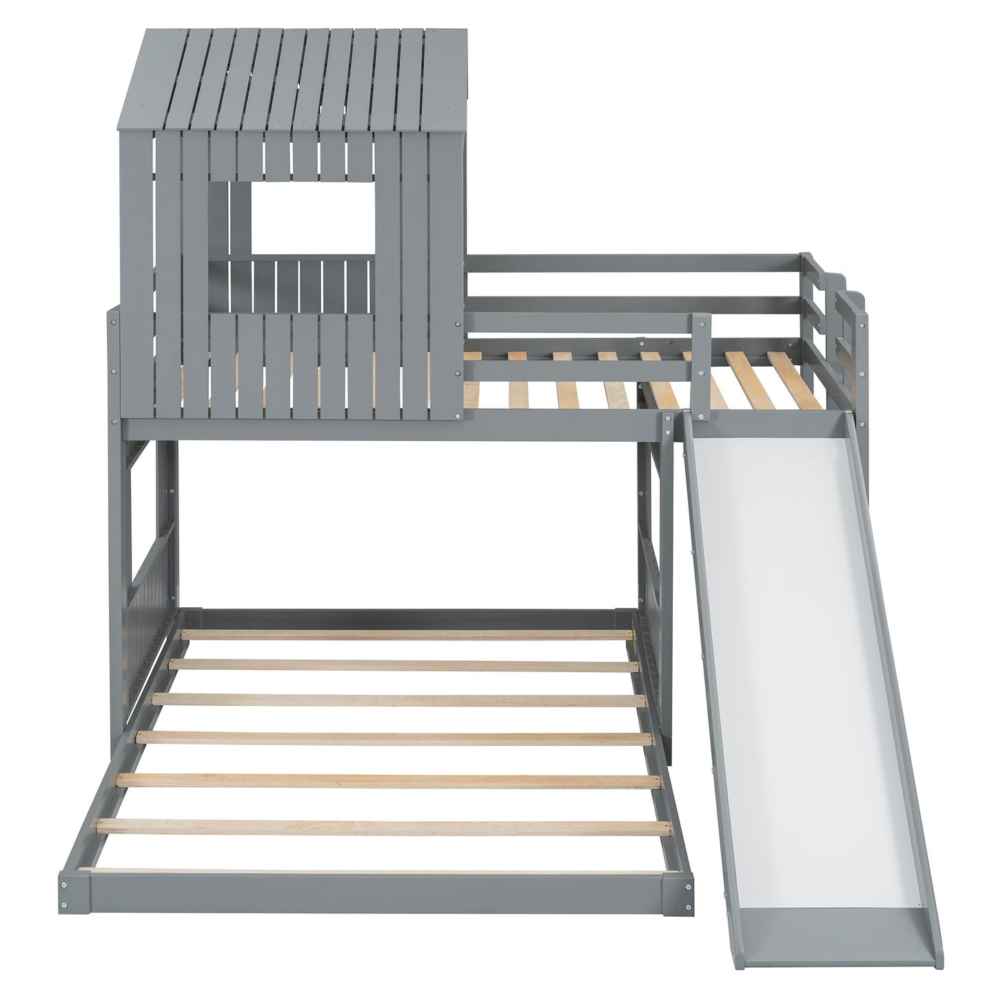 Loft Bunk Bed With Playhouse, Guardrails, Ladder and Slide in gray metal by HouseOfZazla on Tampa Home & Garden Store