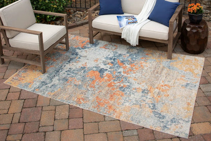 Wraylen Indoor/Outdoor Rug blue orange beige colorway by Unique Piece Furniture on Tampa Home & Garden Store