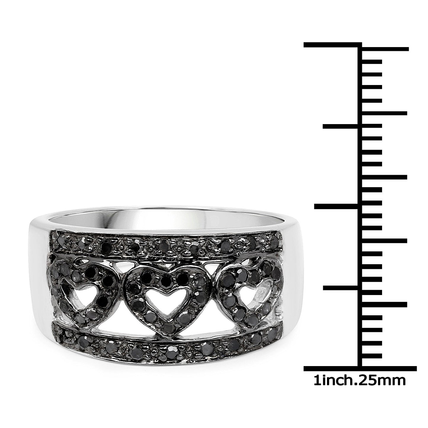 Ring 0.32ct black diamond pave band in .925 sterling silver with heart openwork design on Tampa Home & Garden Store