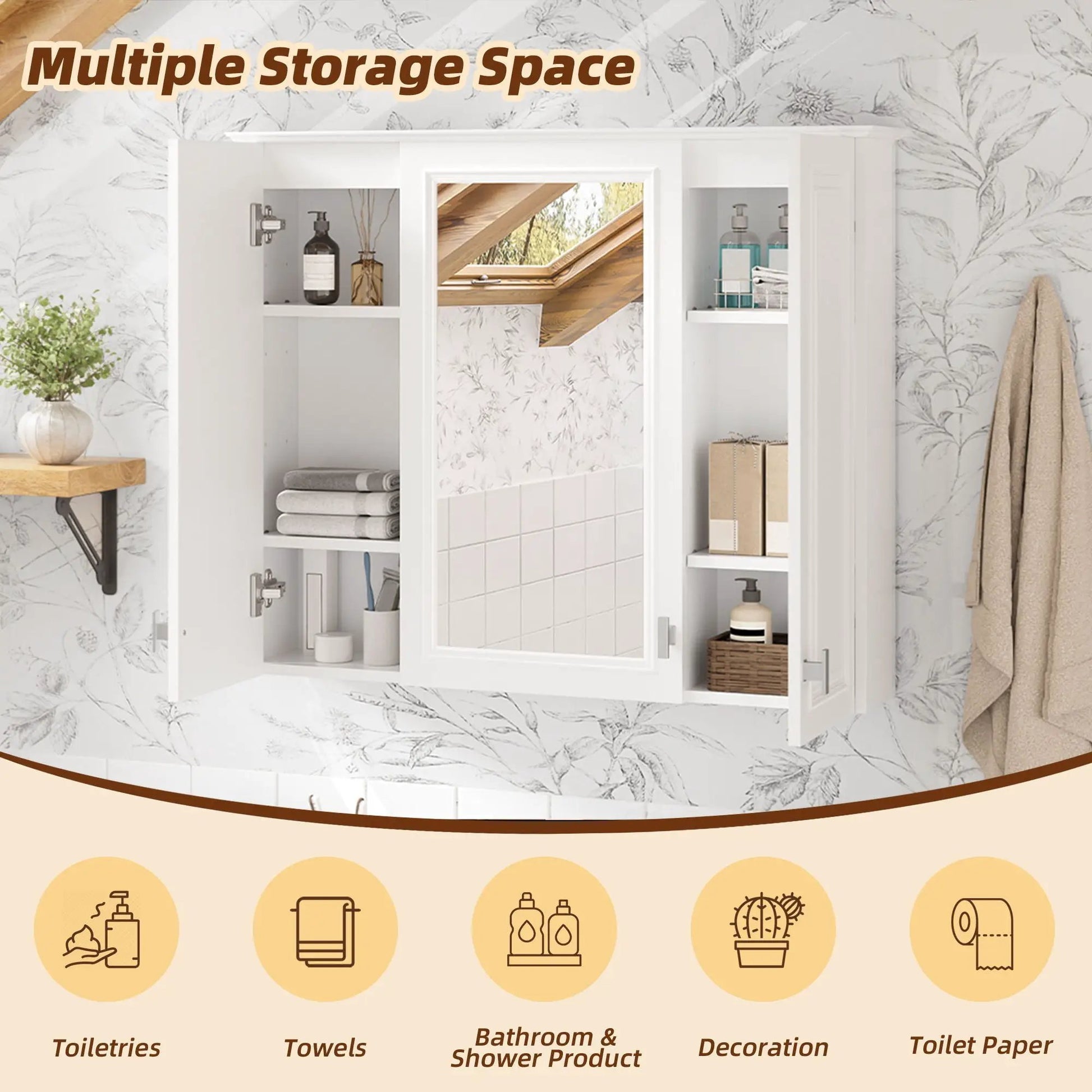 Wall mounted medicine cabinet with 5 adjustable shelves in white by Unique Piece Furniture on Tampa Home & Garden Store