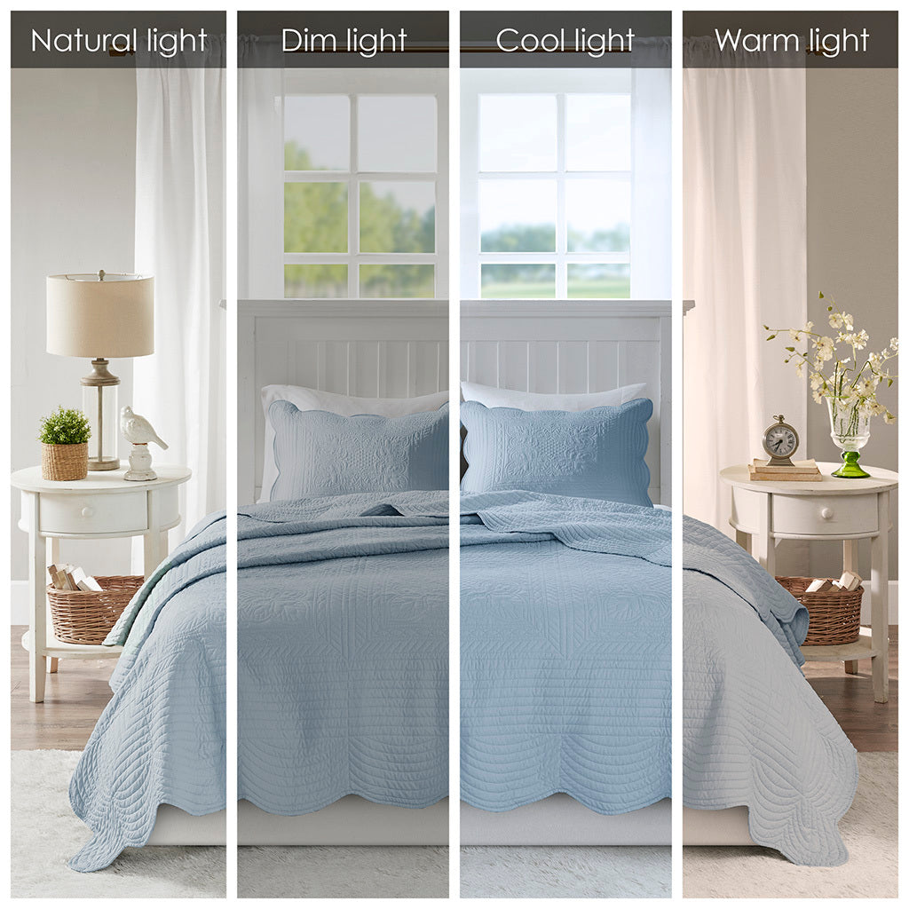 3 Piece Reversible Scalloped Edge Quilt Set Blue King/Cal King HouseOfZazla on Tampa Home & Garden Store