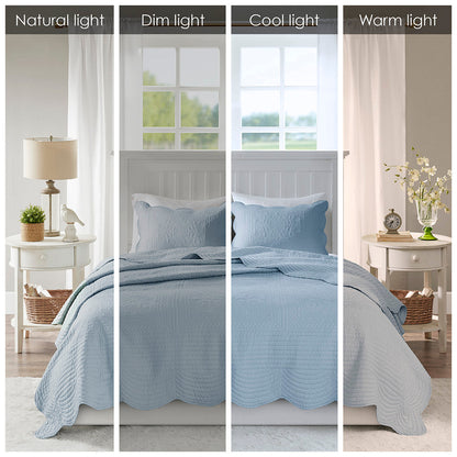 3 Piece Reversible Scalloped Edge Quilt Set Blue King/Cal King HouseOfZazla on Tampa Home & Garden Store