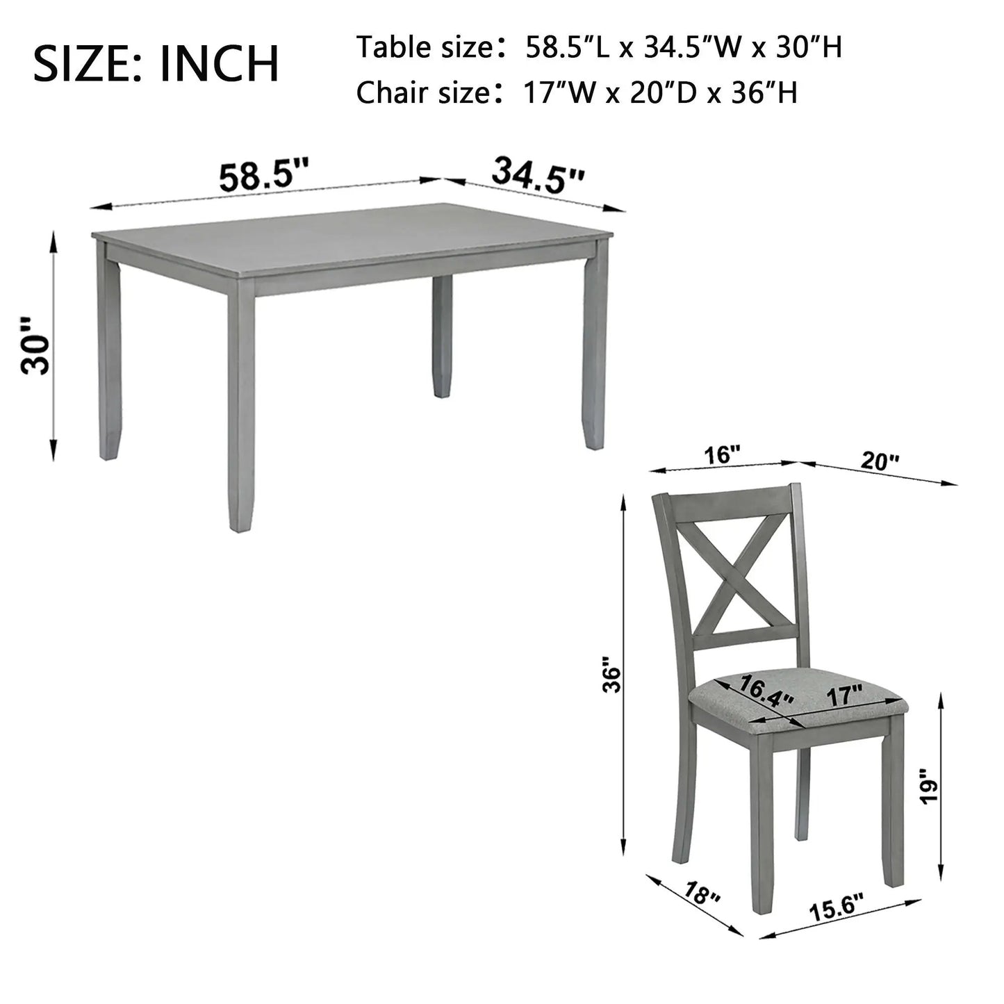 Kitchen dining set with rectangular gray table and X-back chairs, 6-piece dining set on Tampa Home & Garden Store