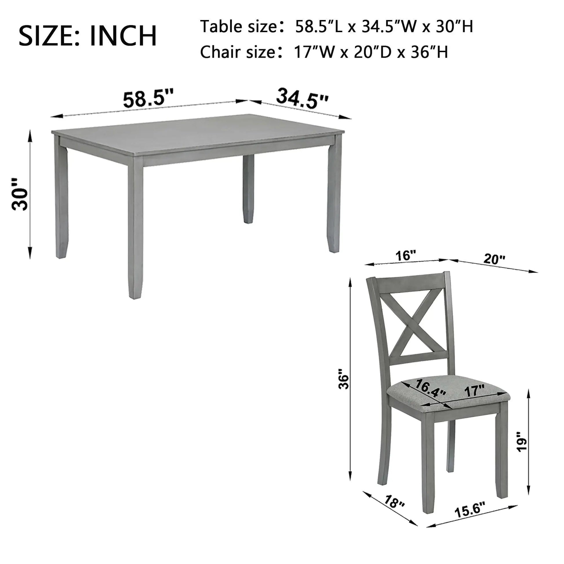 Kitchen dining set with rectangular gray table and X-back chairs, 6-piece dining set on Tampa Home & Garden Store