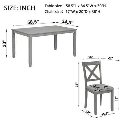 Kitchen dining set with rectangular gray table and X-back chairs, 6-piece dining set on Tampa Home & Garden Store