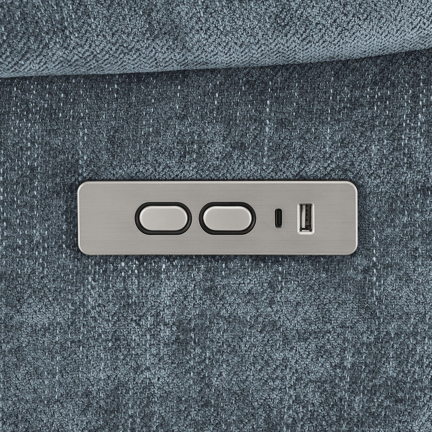Beca lift chair control panel; brushed metal plate with two large rounded buttons and USB port on Tampa Home & Garden Store